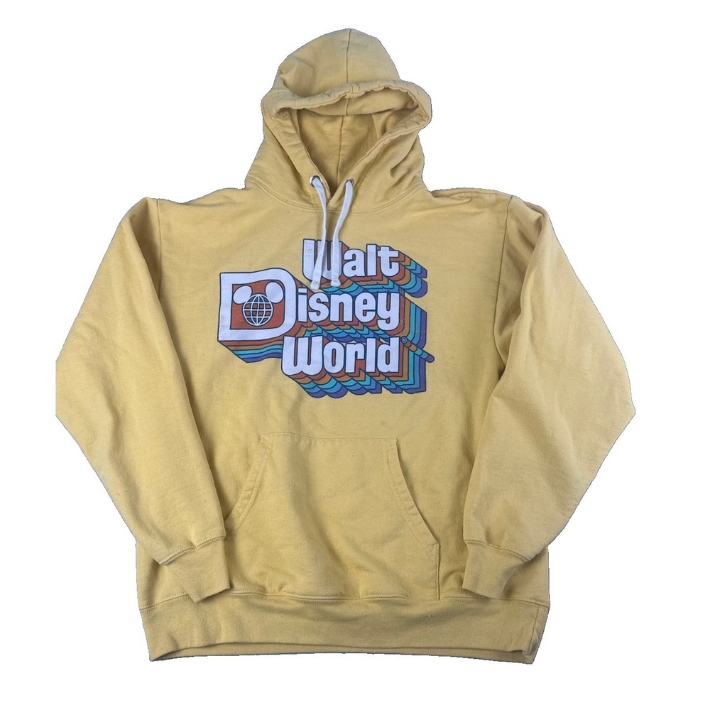 Walt Disney World Hoodie Adult M Yellow Retro Graphic Pullover Mickey Disney